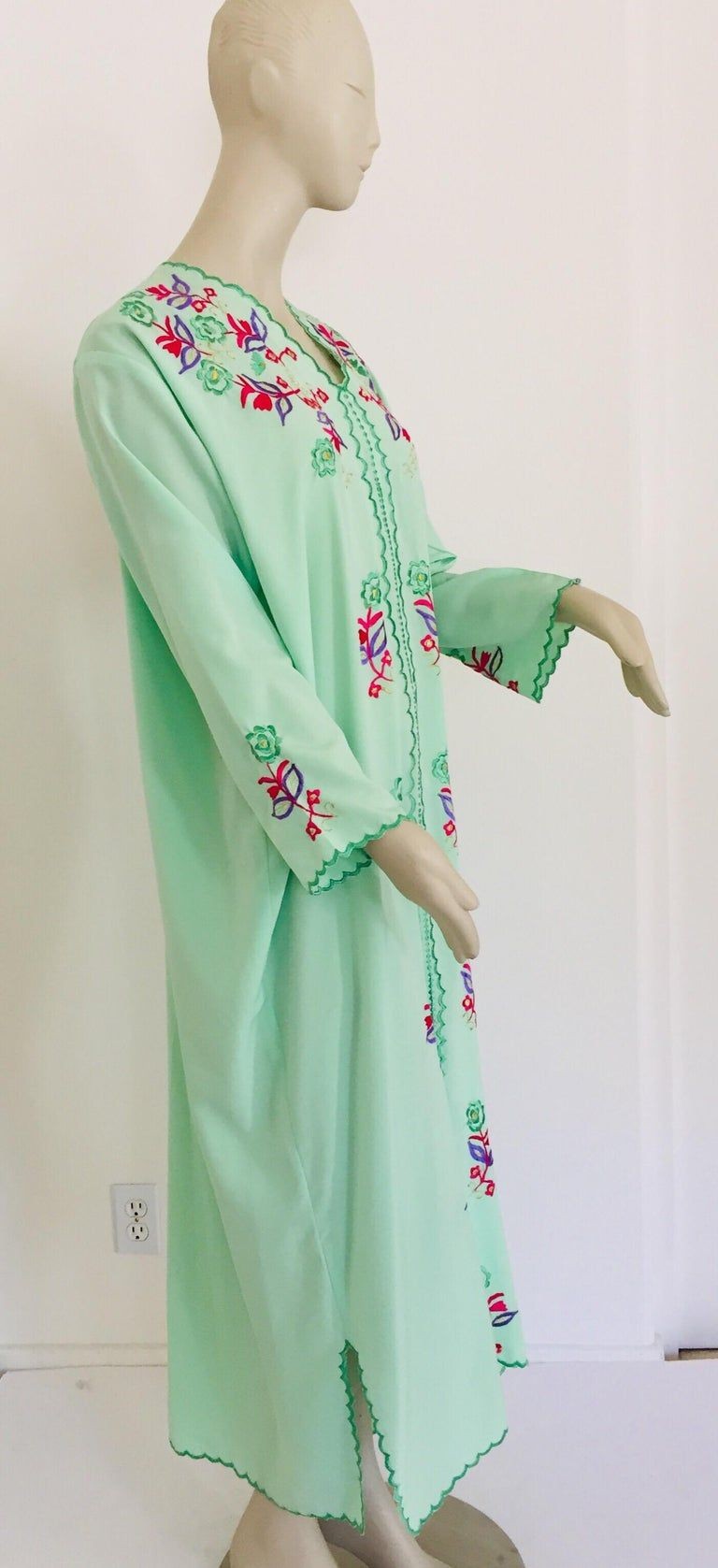 Moroccan Green with Floral Embroidered Caftan, Kaftan