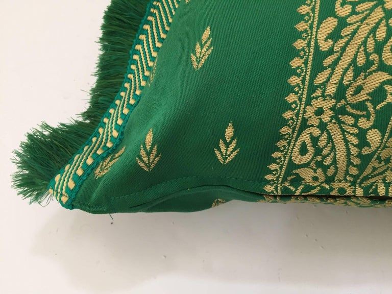 Large Pair of Moroccan Damask Green Bolster Lumbar Decorative Pillows