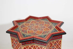 Moroccan Moorish Side Table Hand Painted Red Wood