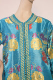 Elegant Moroccan Caftan in Blue Metallic Floral Brocade