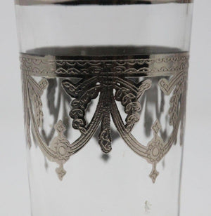 Six Clear and Silver Overlay Shot Glasses