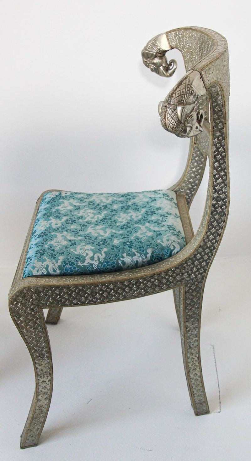 Anglo-Indian Silvered Wrapped Clad Side Chairs a Pair