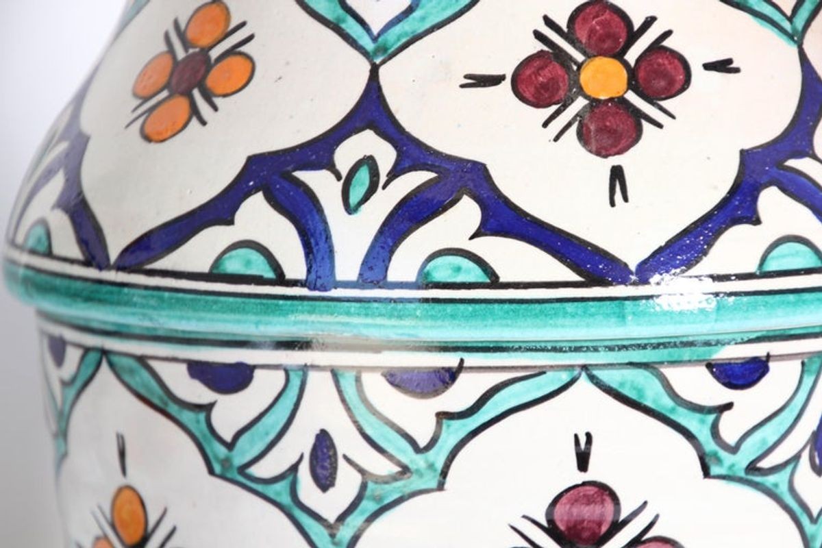 Moorish Ceramic Glazed Covered Urns Handcrafted in Fez Morocco
