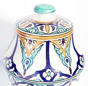 Moorish Ceramic Glazed Covered Jars Handcrafted in Fez Morocco