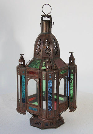 Moroccan Moorish Tole and Glass Candle Lantern