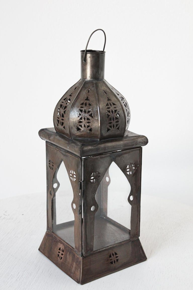 Moroccan Square Tole and Clear Glass Candle Lantern