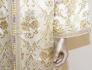 Moroccan Vintage Kaftan Gentleman Damask Gold Caftan, circa 1970