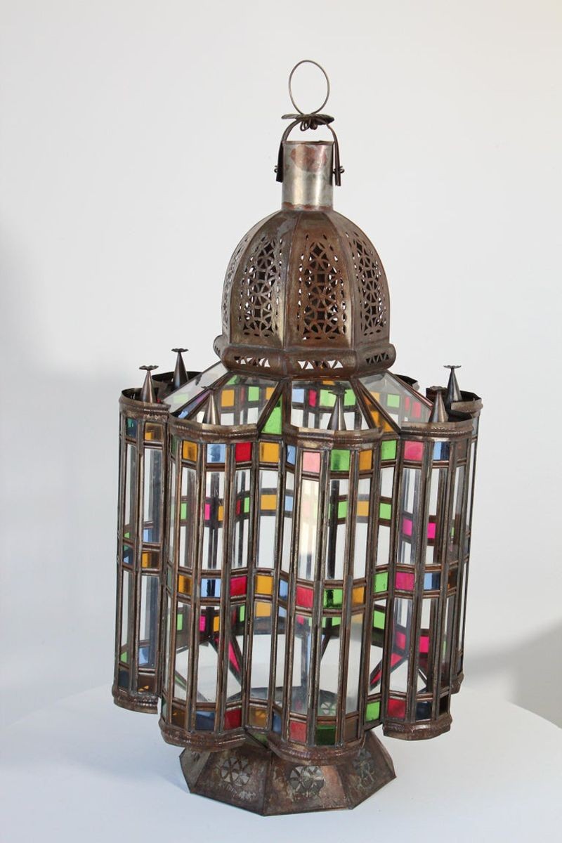 Moorish Glass Lantern, Handcrafted Metal & Glass, Morocco