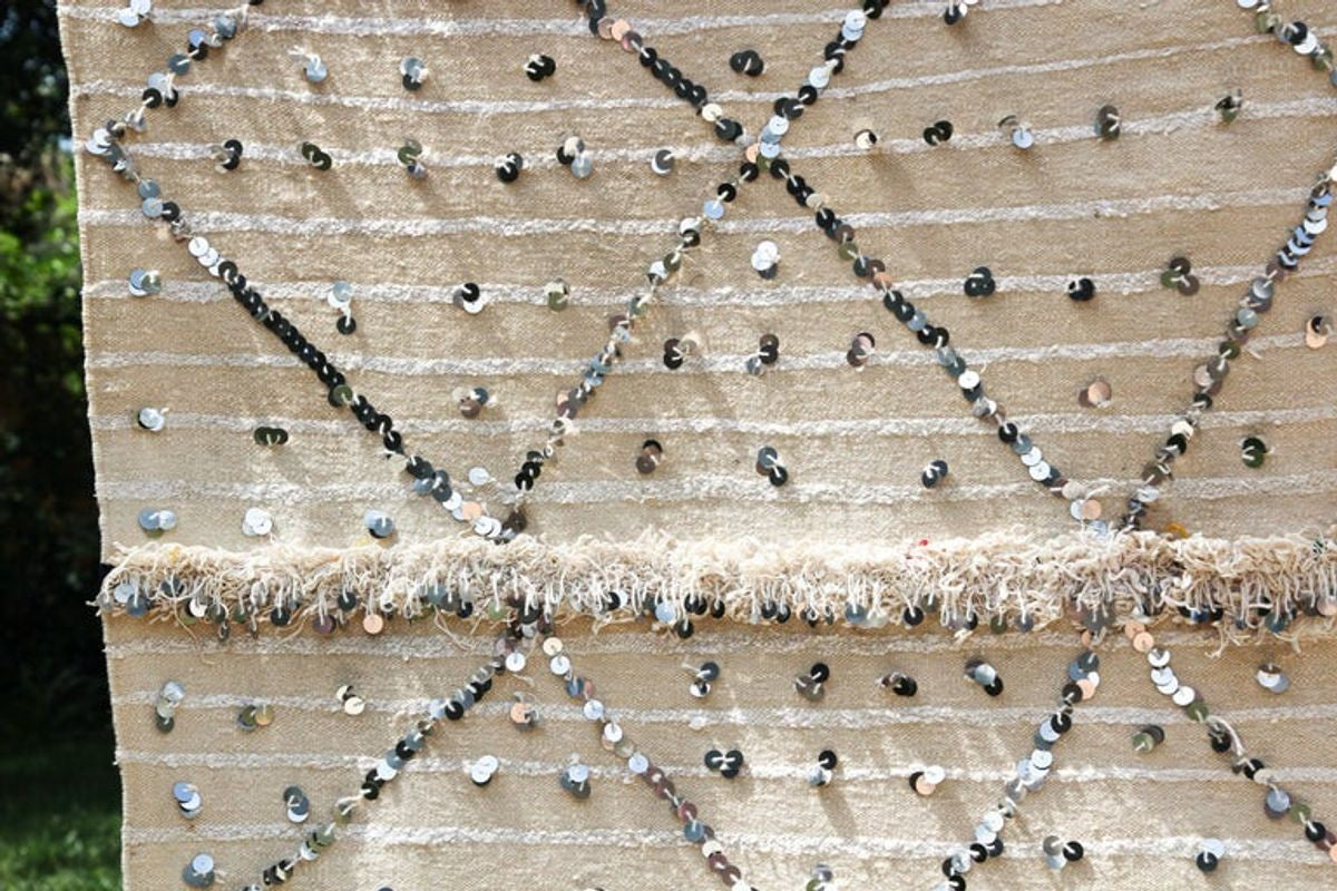 1960s Large Vintage Moroccan Wedding Berber Blanket Throw with Sequins