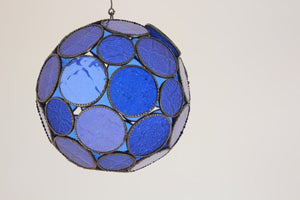 Handcrafted Moroccan Moorish Glass Orb Lantern with Blue Glass