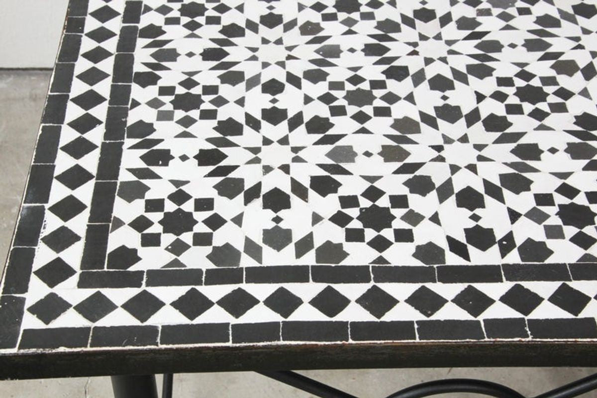 Moroccan Fez Mosaic Tile Coffee Table in Black and White