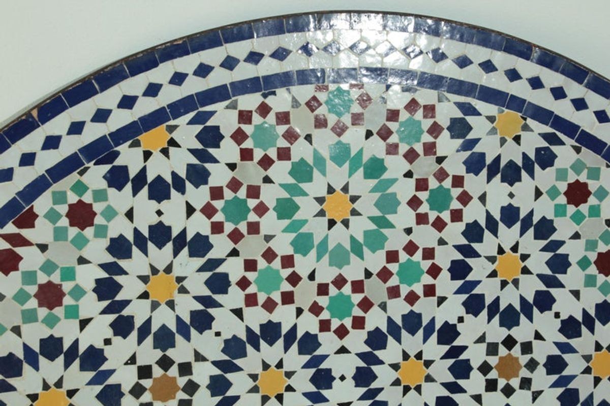 Moroccan Round Mosaic Outdoor Tile Table in Fez Moorish Design