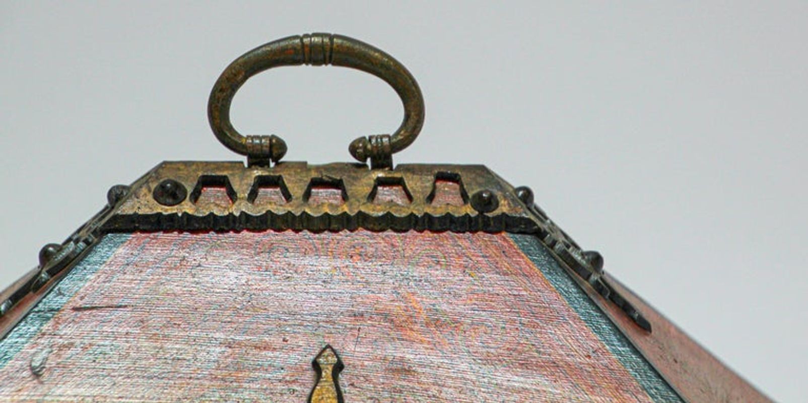 19th Century Indian Malabar Dowry Jewelry Box in Lacquered Teak with Handcrafted Brass from Kerala