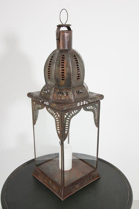 Handcrafted Moroccan Lantern, Metal & Glass, Moorish Design, 1980
