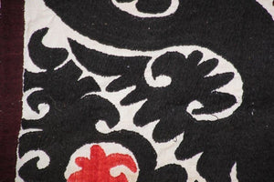 Vintage Samarkand Suzani, Uzbekistan Embroidered Textile Red and Black