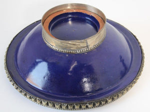 Cobalt Blue Moroccan Ceramic Bowl with Silver Overlay