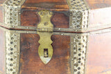 Large Asian Decorative Wooden Jewelry Box with Hammered Brass Metal Overlay