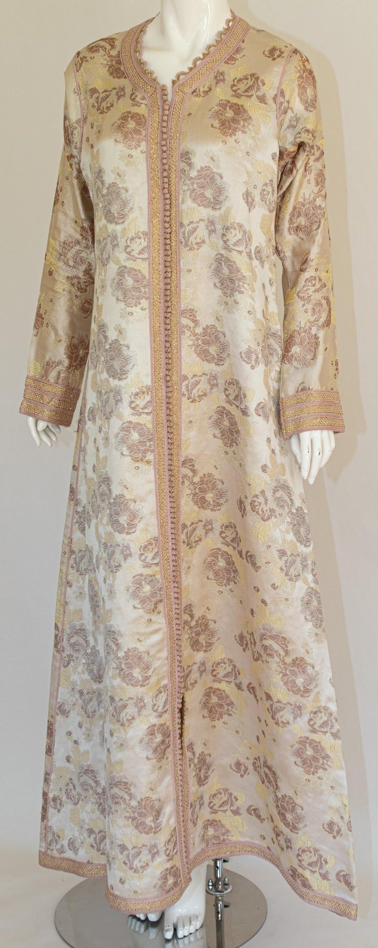 Moroccan Caftan Gold Damask Embroidered, Vintage, 1960s