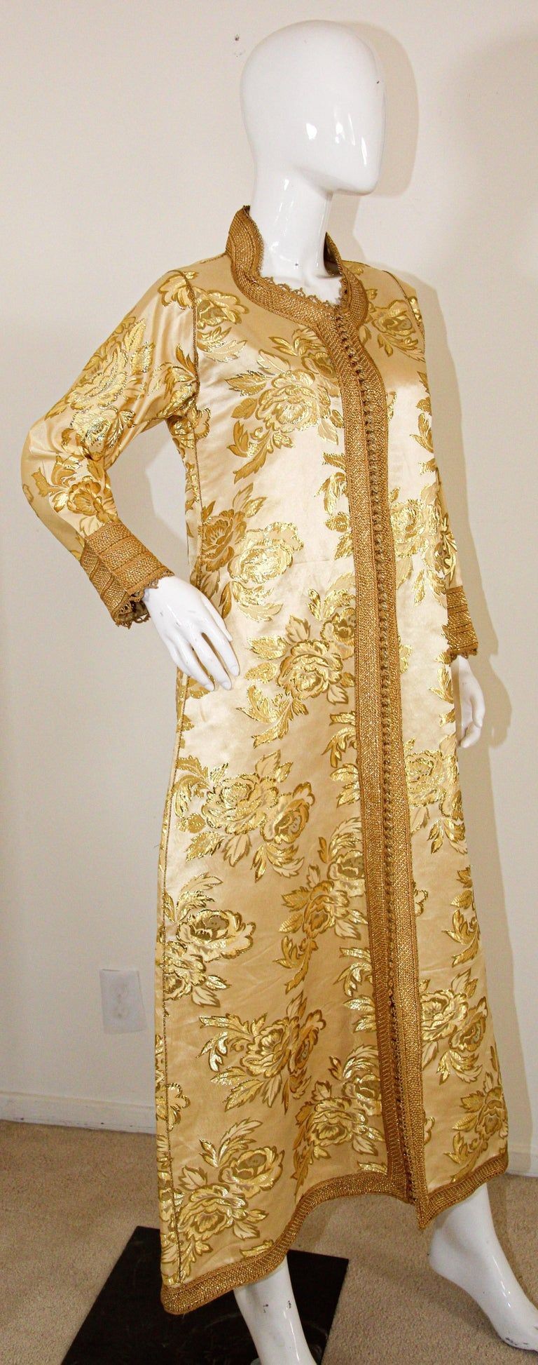 Moroccan Caftan Gold Damask Embroidered, Vintage, 1960s