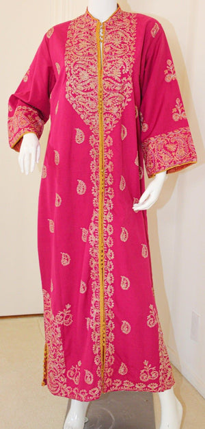 Vintage Moroccan Caftan Hot Pink with Gold, 1970's