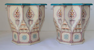 Moroccan Moorish Star Shape Ivory Side Tables a Pair