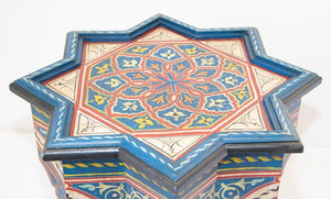 Moroccan Side Table Hand Painted Wood in Moorish Style 1960s