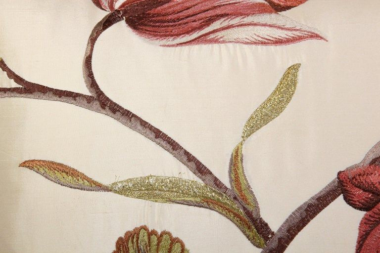 Vintage Throw Decorative Taffeta Pillow Embroidered with Flowers