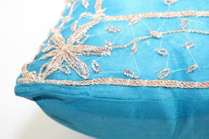 Moorish Throw Pillow Turquoise Embellished with Sequins and Beads