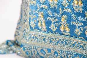 Turquoise Moorish Decorative Throw Pillow Embellished with Sequins and Beads