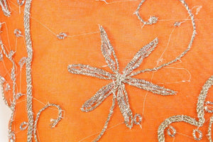 Beaded Orange Throw Pillow Embellished with Sequins