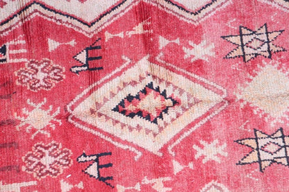 Vintage Moroccan Berber Rug in Saffron, Coral and Black, 71 x 145 in, 1960s
