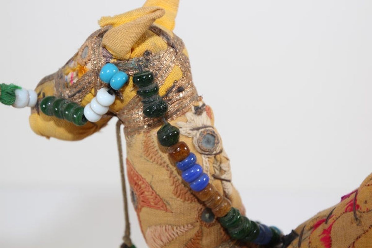 Handcrafted Vintage Stuffed Raj Cotton Embroidered Camel Toy, India, 1950