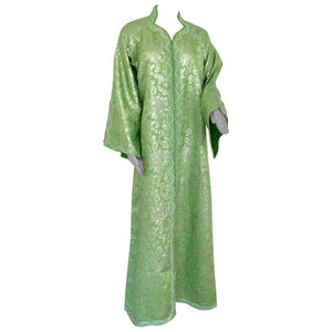 Moroccan Kaftan Lime Green and Silver Brocade
