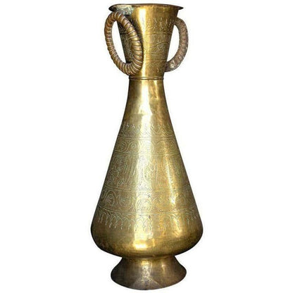 Large Islamic Brass Calligraphic Two-Handled Vase, circa 1920