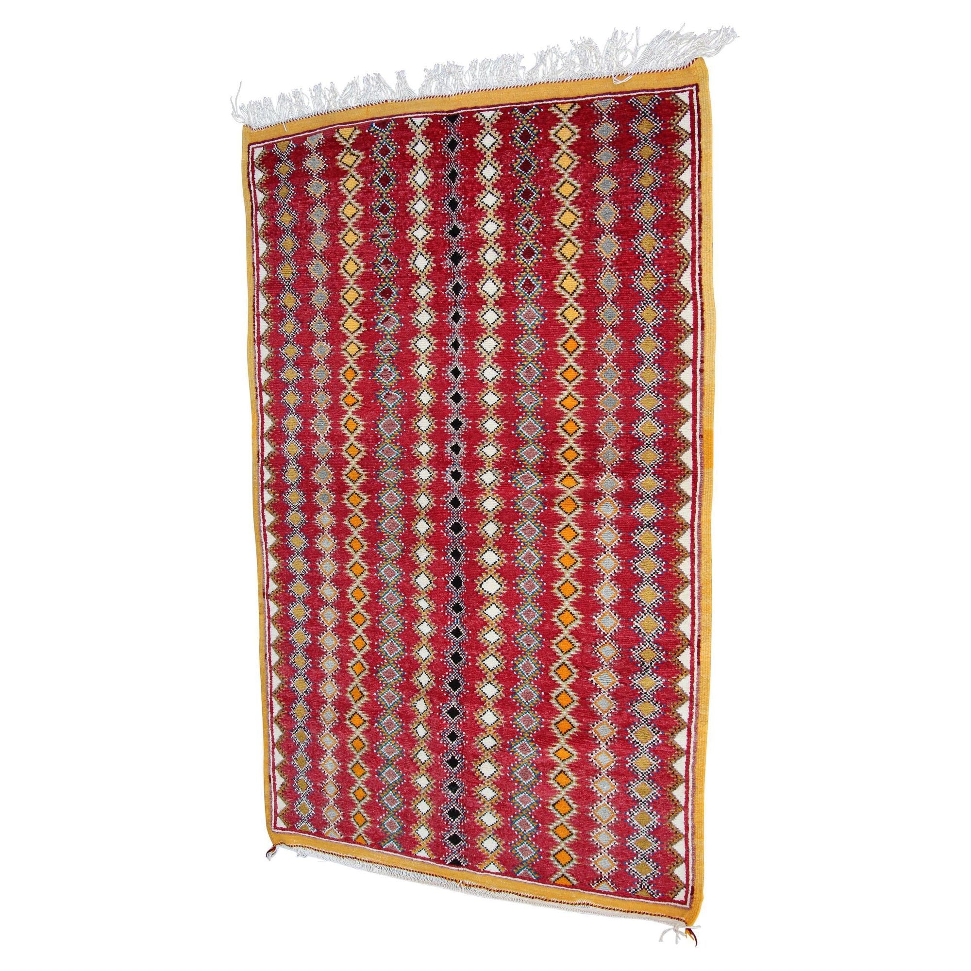 1980s Vintage Moroccan Boujad Hand-Woven Tribal Rug
