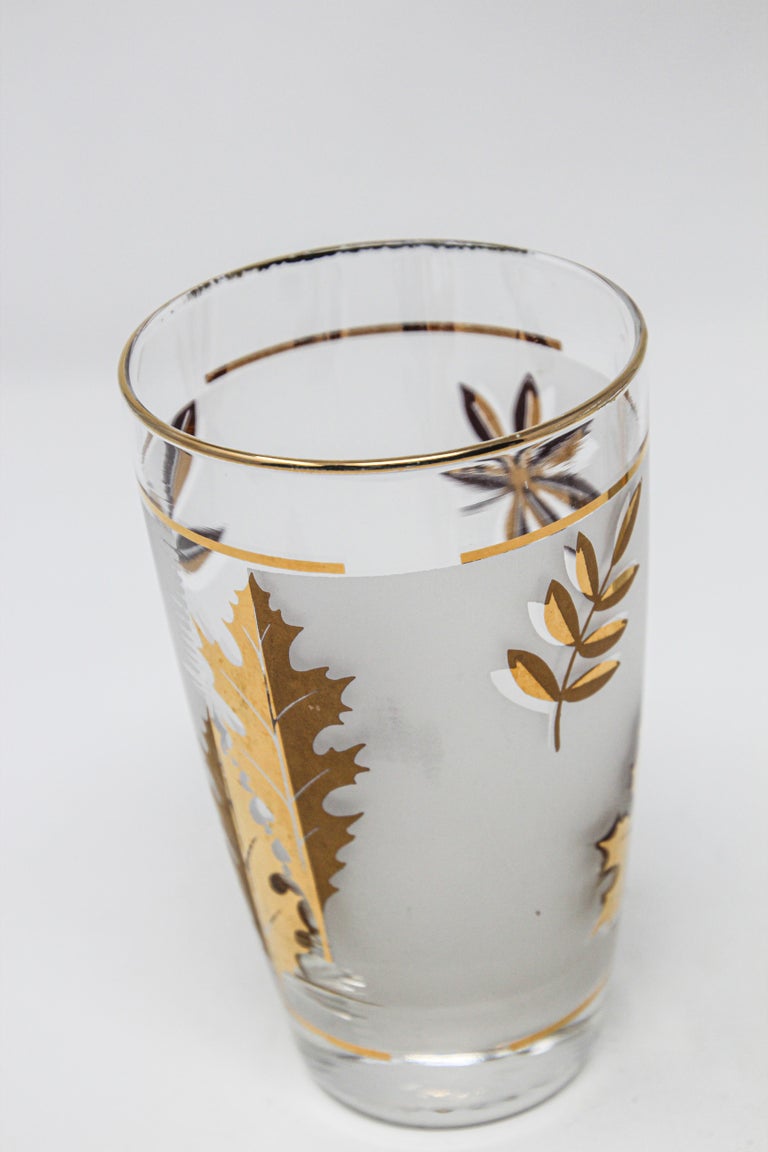 Vintage Libbey Cocktail Glasses Set, Frosted Glass with Gold Leaf