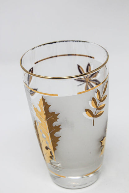Vintage Libbey Cocktail Glasses Set, Frosted Glass with Gold Leaf