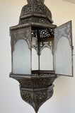 Moroccan Moorish Hanging Metal Lantern with Milky Glass