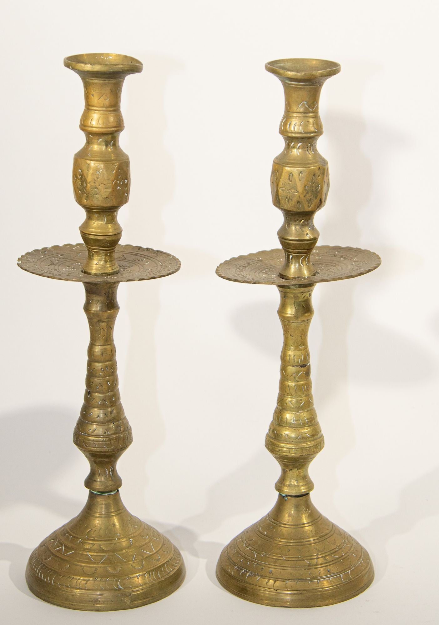Solid Brass Vintage Moroccan Candle Holder a Pair 1950's
