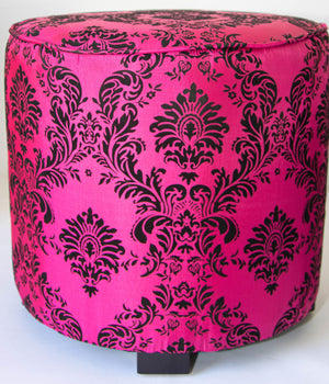 Post Modern Upholstered Moroccan Art Deco Style Pouf in Hot Fuchsia Color