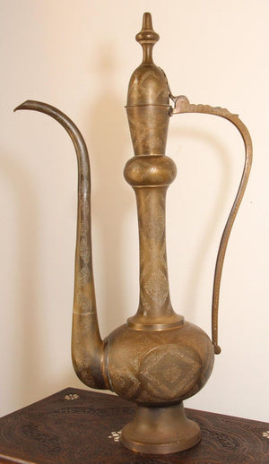 Oversized Tall Moorish Mughal Indian Brass Ewer