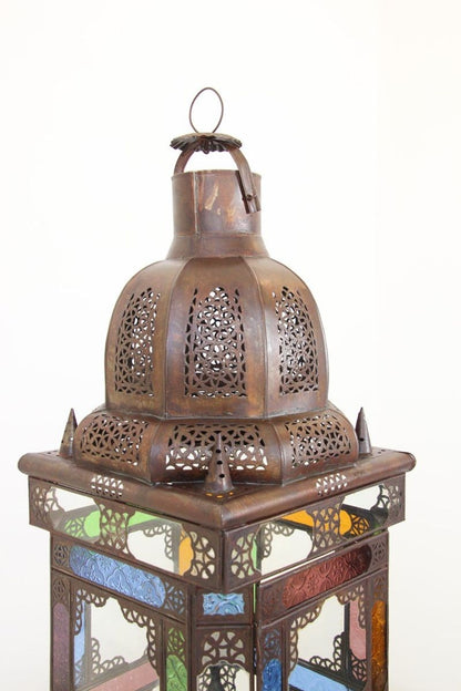 Vintage Moroccan Moorish Lantern by Berber Tribes, Metal & Glass, 1970