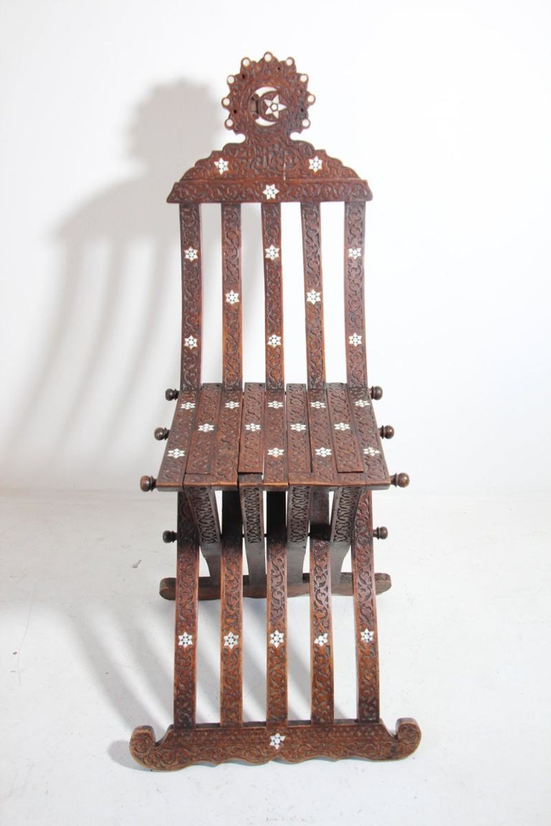 Moorish Moroccan 19th Century Folding Chair Inlaid