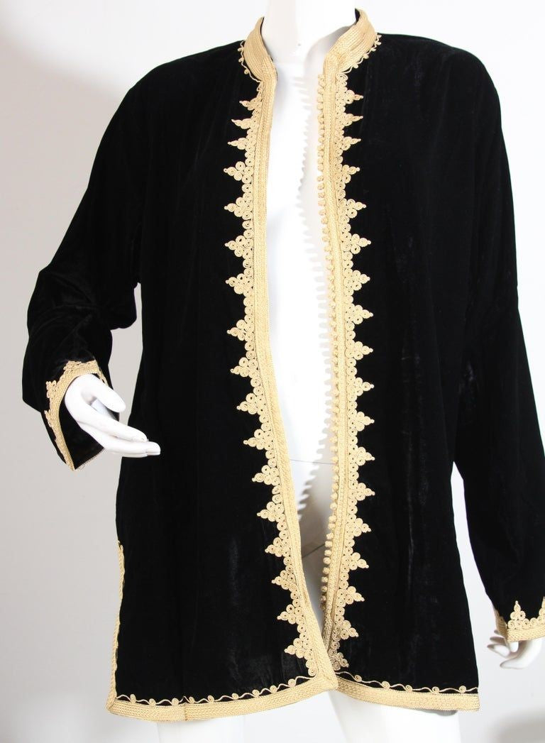 Moroccan Kaftan Black Velvet Vest with Gold Embroideries