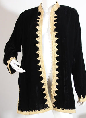 Moroccan Kaftan Black Velvet Vest with Gold Embroideries