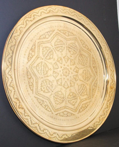 Monumental Moroccan Polished Metal Brass Tray Platter 39 inches