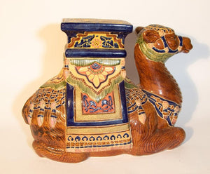 Vintage Hollywood Regency Moorish Majolica Camel Garden Seat