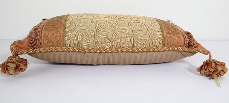 Moorish Style Decorative Throw Pillow by John Richard, Gold Silk, 1980