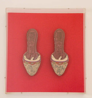 Framed Pair of Asian Chinese Antique Leather and Silk Embroidered