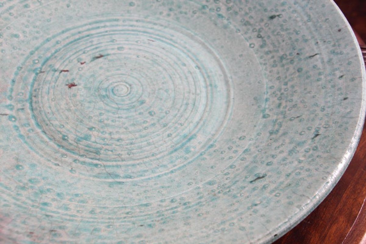 Handcrafted Italian Art Studio Large Stoneware Bowl Aqua Color